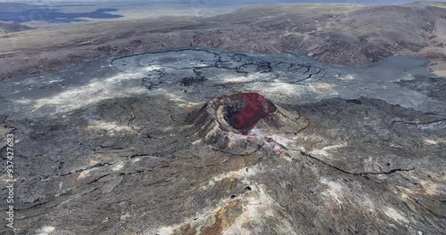 Drone footage captures the stunning display of Volcano Fagradalsfjall in Iceland. photo