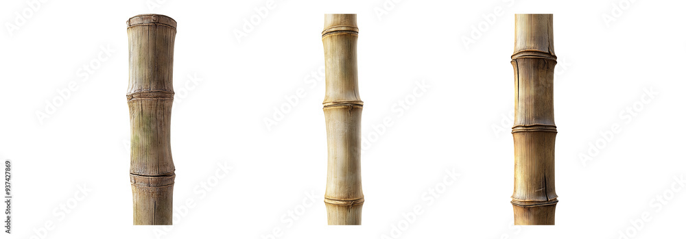 Fototapeta premium Bamboo stalks set isolated on transparent background, natural bamboo for decoration and construction