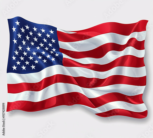 American flag on white background, symbol of patriotism and national identity. Suitable for patriotic events, history lessons, and national holidays.