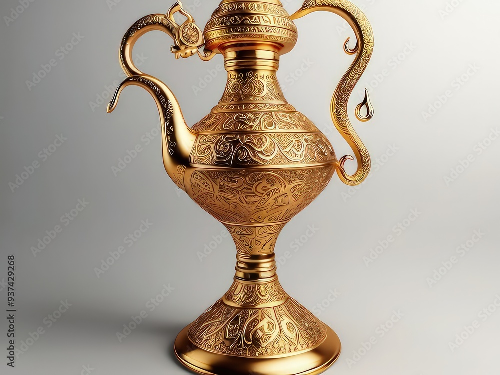 gold arabian genie lamp side view full length gold arabian genie lamp side view full length