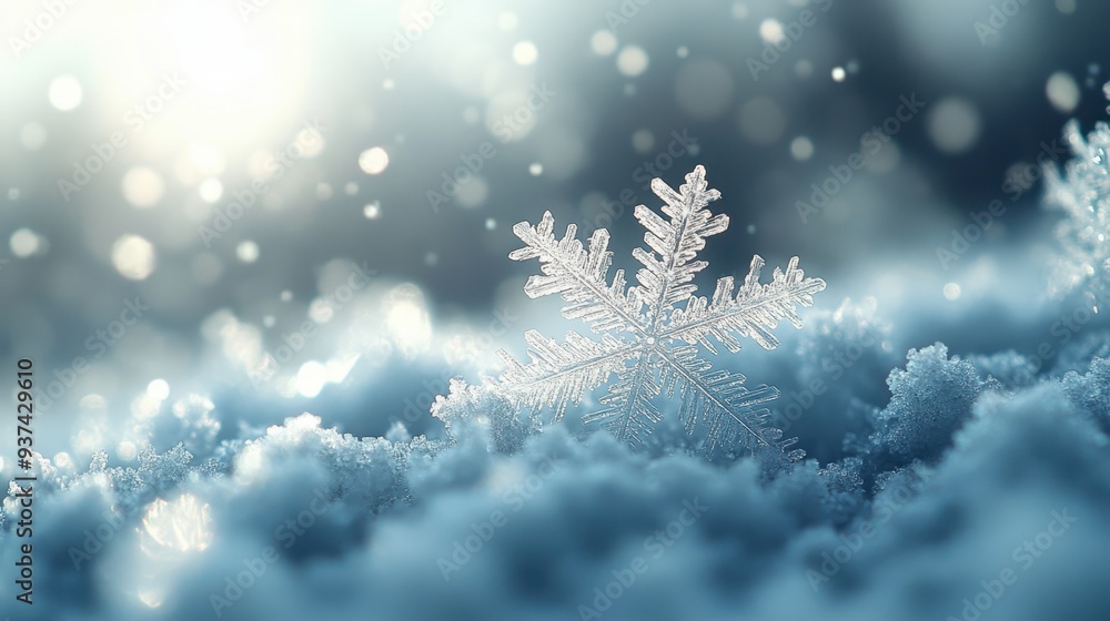A close-up of snowflakes gently falling on a quiet winter morning. A close-up of snowflakes gently falling on a quiet winter morning.