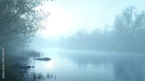 Misty River Landscape Illustration photo