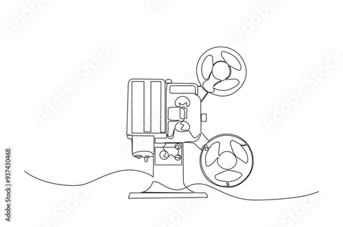 Vintage analog movie projector continuous one line drawing. Old movie projector single line art illustration. Editable vector.