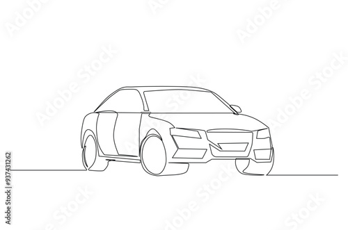 Modern city car continuous one line drawing. Sports car single line art illustration. Editable vector.