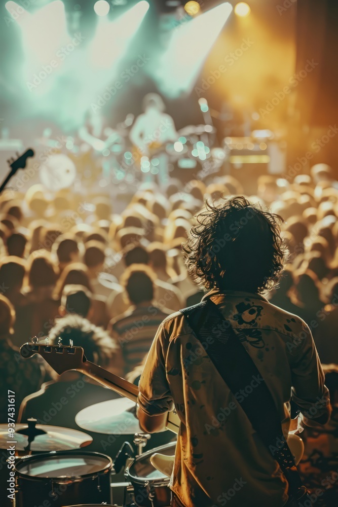 A Musician Playing Guitar in a Concert Setting A Musician Playing Guitar in a Concert Setting
