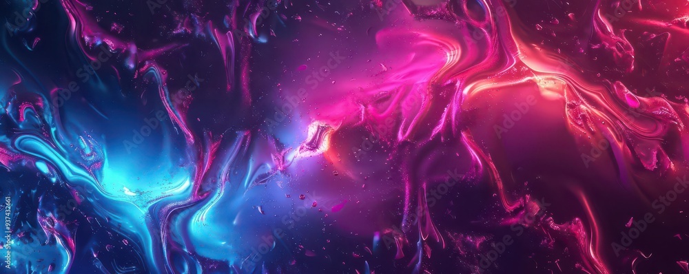 Fototapeta premium Bright neon liquid art, fluid and dynamic, organic shapes, 3D illustration
