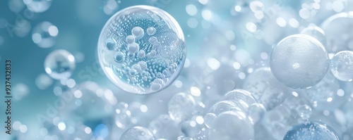 Bubbles in different sizes, forming an abstract pattern, light and airy, 3D render