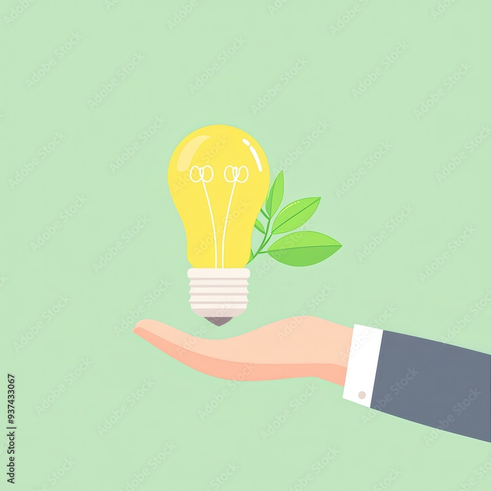 Hand Holding Light Bulb and Green Leaves   Sustainable Innovation Concept