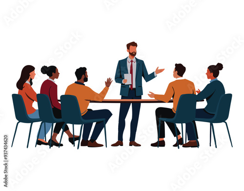 office workers at business meeting conference. vector illustration