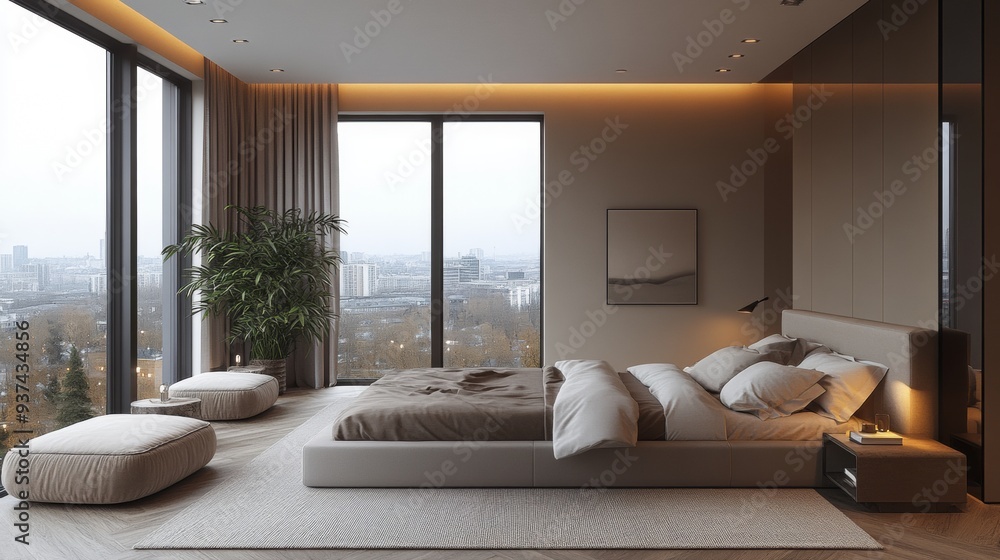 Elegant Minimalistic Bedroom. Comfort and Simplicity with Modern Design Elegant Minimalistic Bedroom. Comfort and Simplicity with Modern Design