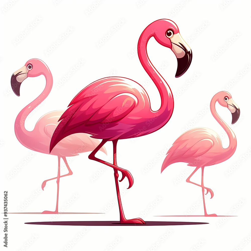 Obraz premium Pink Flamingo Cartoon for Fun Summer Designs