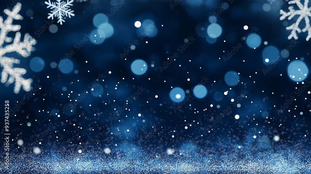 Obraz premium magical holiday background, dark blue to light blue gradient, icy, snow swirling and sparkles, snowflakes,