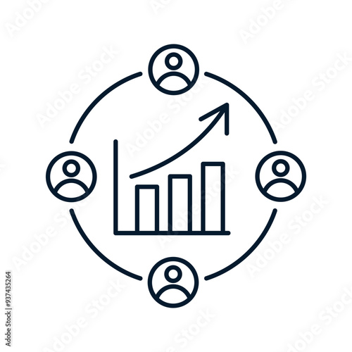 Concept for competitors and market analysis, consumers. Vector linear icon isolated on white background.