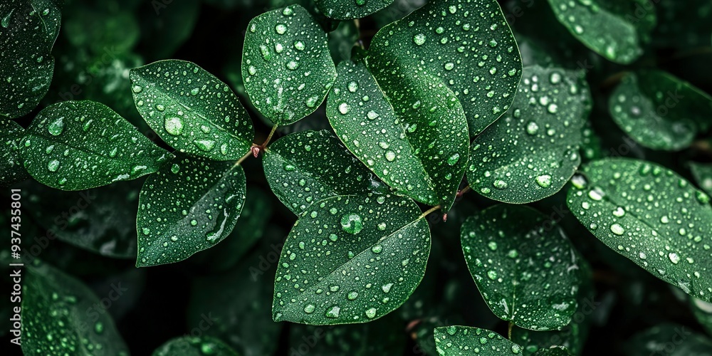 Close-up of lush green leaves with water droplets, capturing the essence of a fresh, dewy morning. Ideal for nature and botanical themes. --ar 2:1 --v 6.1 Job ID: cd34f7f3-157e-4296-b3d8-25143af87fc5 Close-up of lush green leaves with water droplets, capturing the essence of a fresh, dewy morning. Ideal for nature and botanical themes. --ar 2:1 --v 6.1 Job ID: cd34f7f3-157e-4296-b3d8-25143af87fc5
