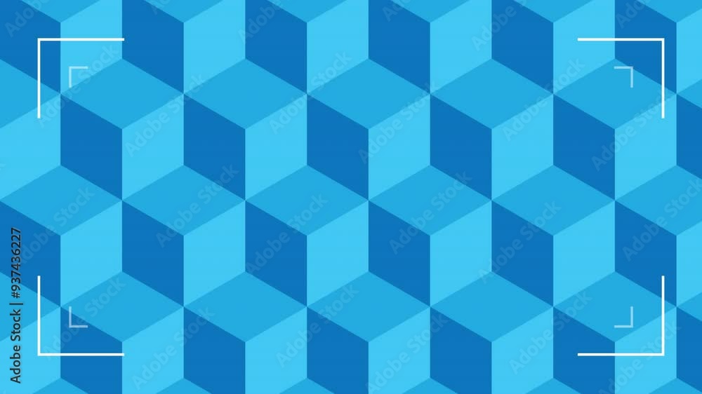 Animating geometric blue cubes pattern with corner frame Animating geometric blue cubes pattern with corner frame