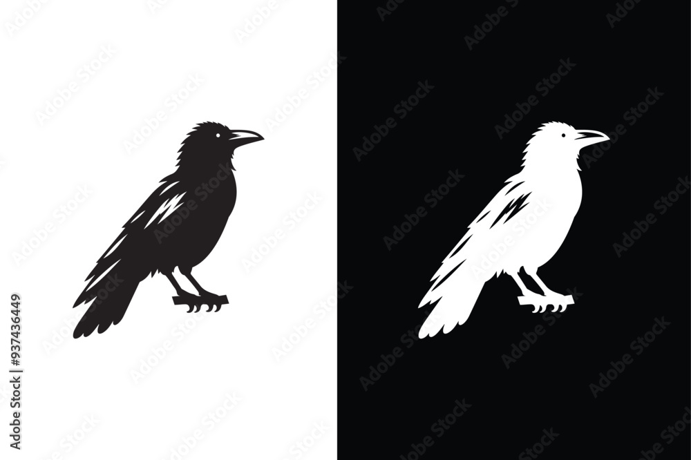 Obraz premium Black crow icon silhouette. Crow black silhouette vector illustration.