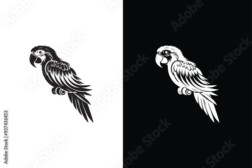 Parrot bird silhouette illustration. Isolated icon silhouette of a parrot.