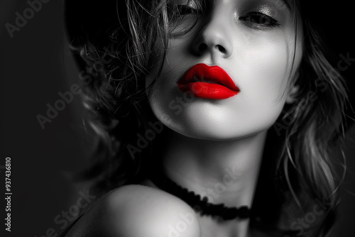 Wallpaper Mural Beautiful girl with bright red lipstick on her lips. Fashion art portrait Torontodigital.ca