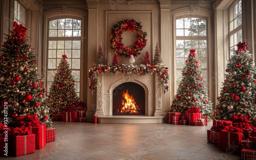 Wallpaper Mural Festive Christmas fireplace Winter and Christmas holidays background Torontodigital.ca