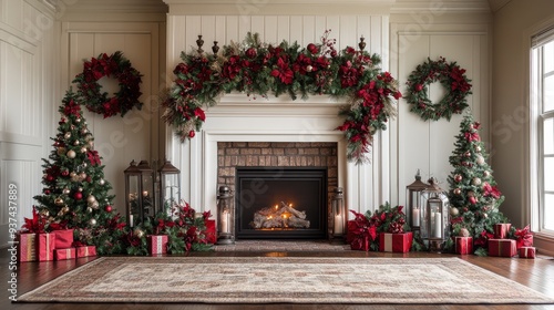 Wallpaper Mural Festive Christmas fireplace Winter and Christmas holidays background Torontodigital.ca