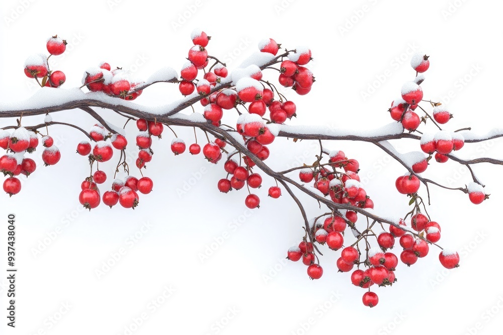 Ashberry on a snowy treebranch. On a white background. Ashberry on a snowy treebranch. On a white background.