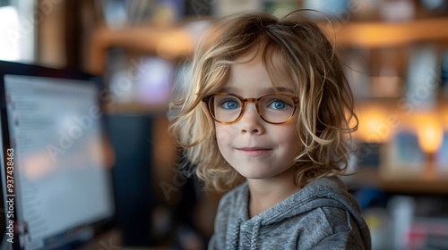 Eager Young Learner Captivated by Online Education on Computer in Classroom