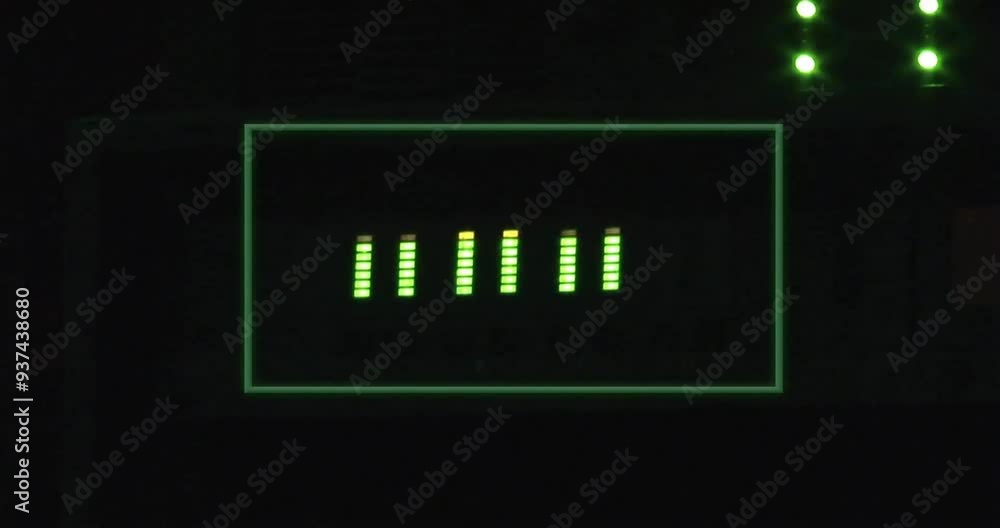 Green equalizer bars animation over black background with rectangular frame Green equalizer bars animation over black background with rectangular frame