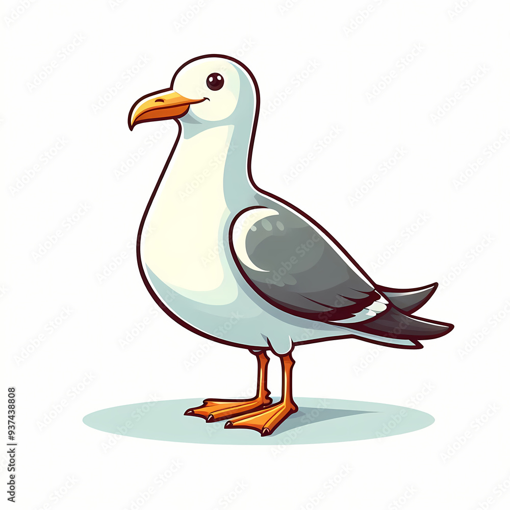 Cute Cartoon Seagull with Dark Gray Wings and Orange Feet Cute Cartoon Seagull with Dark Gray Wings and Orange Feet
