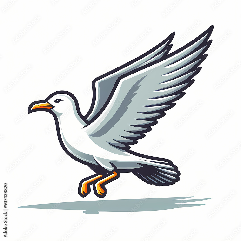 Illustration of a Flying Gull with Outstretched Wings Illustration of a Flying Gull with Outstretched Wings