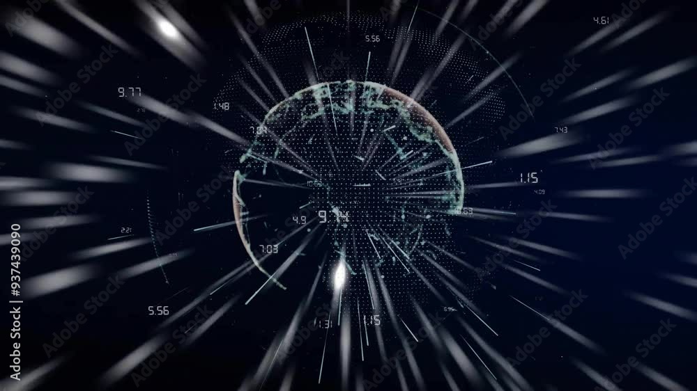Digital globe with data points and radial lines, futuristic technology animation Digital globe with data points and radial lines, futuristic technology animation