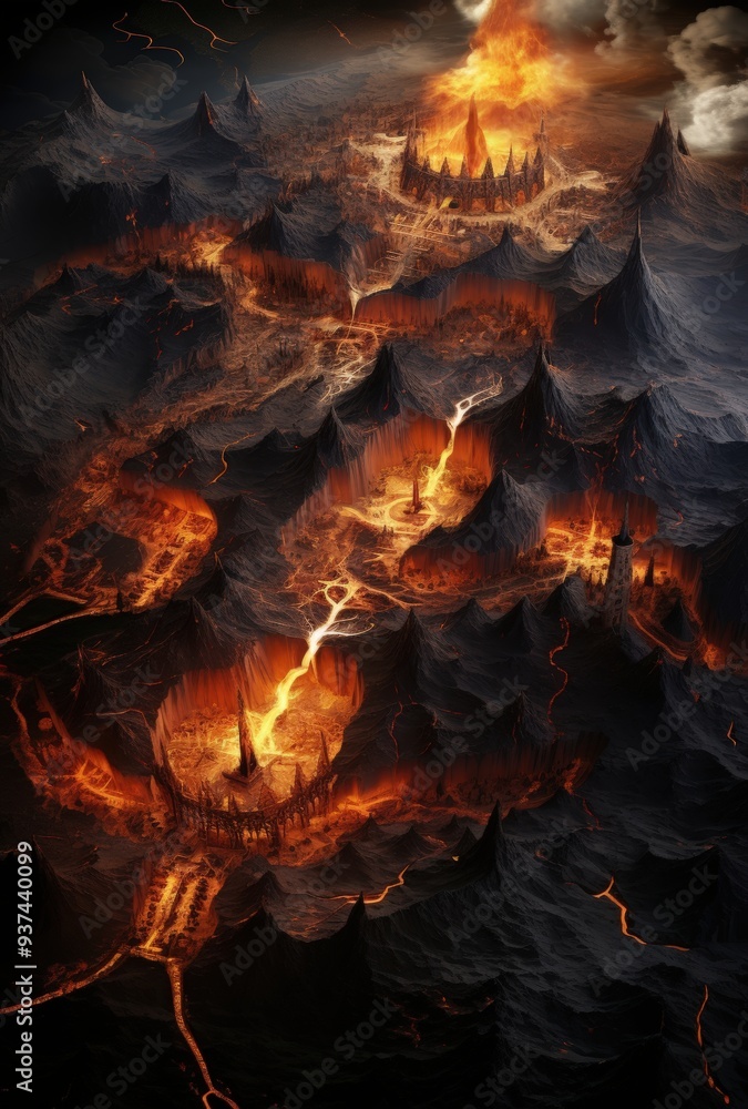 Fototapeta premium Fiery landscape with lava