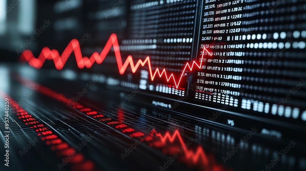 Stock market red alerts, flashing down arrows, 3D illustration Stock market red alerts, flashing down arrows, 3D illustration