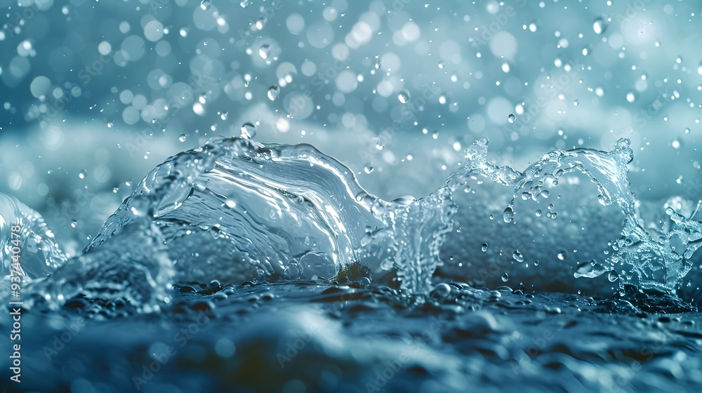 Water Droplets in Motion: A Detailed Shot of Wave Droplets in the Air Water Droplets in Motion: A Detailed Shot of Wave Droplets in the Air