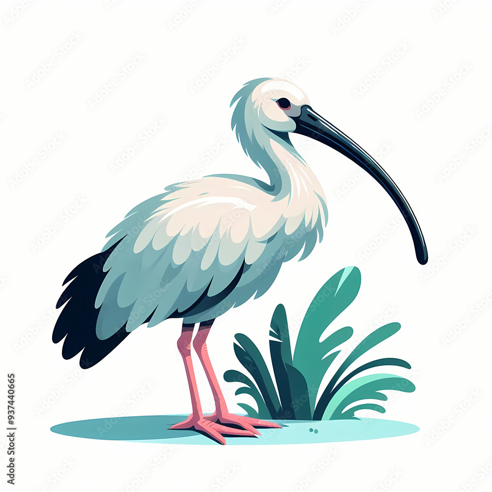 Fototapeta premium Beautiful Ibis Bird Vector with Bright Red Beak