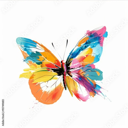 Colorful painted butterfly with wings spread out flying, vector illustration on white background