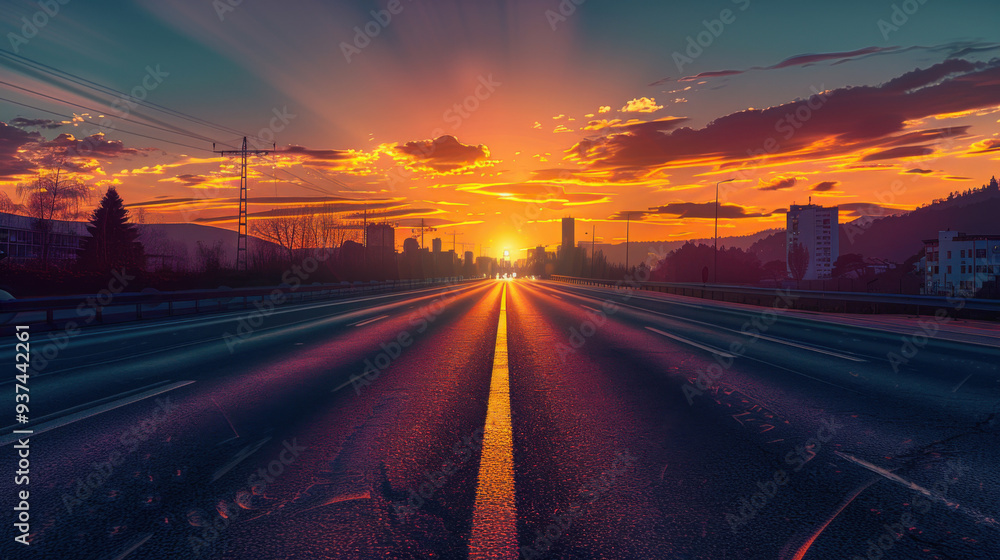 road at sunset in the middle of city road at sunset in the middle of city