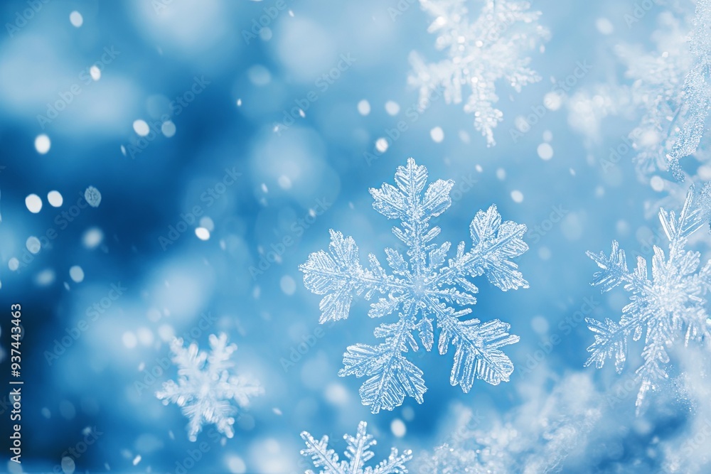 A snowflake is falling in the air, surrounded by other snowflakes A snowflake is falling in the air, surrounded by other snowflakes