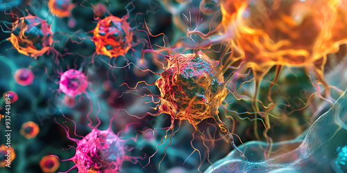 Vibrant Human Cells Under the Microscope: A 3D Medical Illustration, Exploring Cellular Structures: Advanced Microscopy and 3D Visualization
