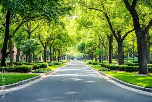Green Tree Lined Path in Park
