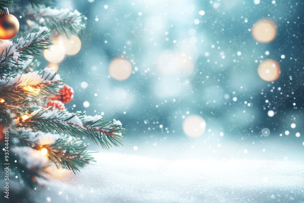 Christmas winter background with snow and blurred bokeh. Christmas winter background with snow and blurred bokeh.