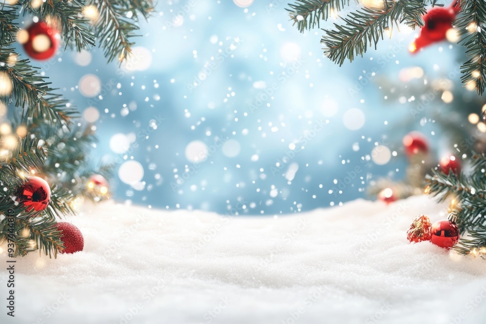Christmas winter background with snow and blurred bokeh. Christmas winter background with snow and blurred bokeh.