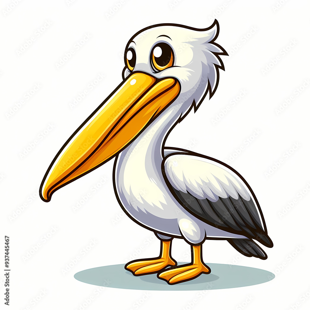 Fototapeta premium Cartoon Pelican with Yellow Beak