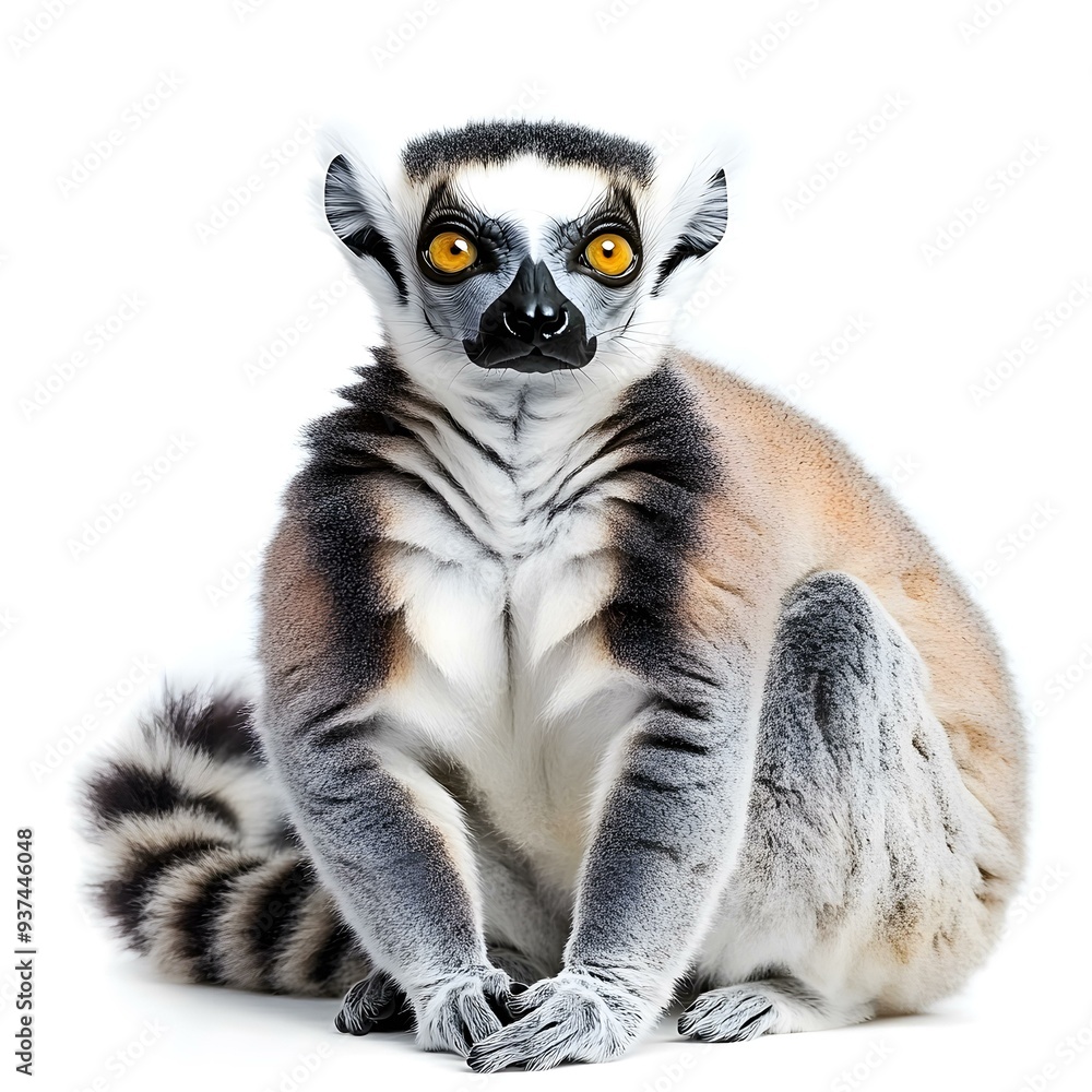 Fototapeta premium Ring Tailed Lemur Sitting On White Background