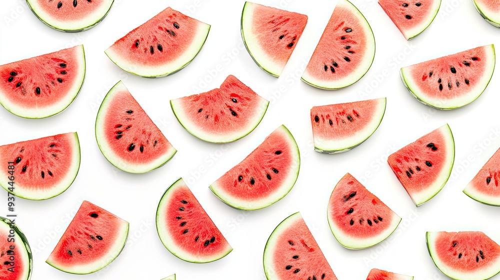 A lot of watermelon pattern isolated on white background photo realistic photo realistic hd 4k ultra hd.