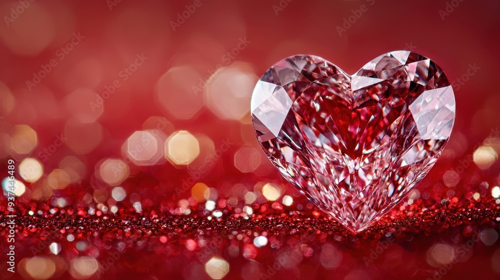 Sparkling Heart on Glittering Red Background Sparkling Heart on Glittering Red Background