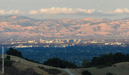 Sunset over San Jose Downtown via Fremont Older Open Space Preserve in Santa Clara County, California. photo