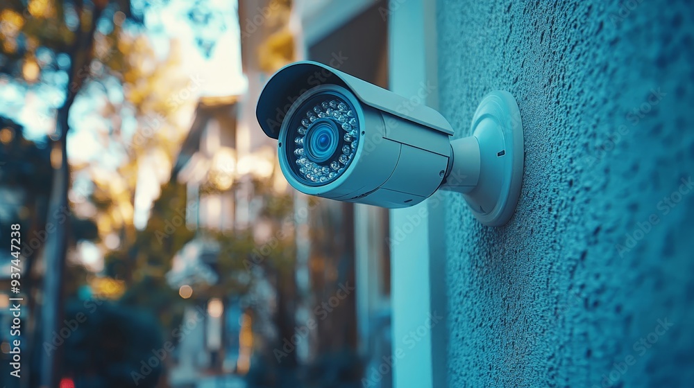 Advanced Home Security Camera Monitoring a Modern House at Night Advanced Home Security Camera Monitoring a Modern House at Night