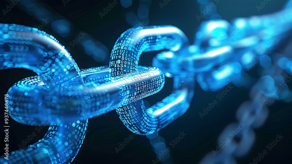 Abstract Blue Blockchain with glowing digital chain link for technology concept. Abstract Blue Blockchain with glowing digital chain link for technology concept.