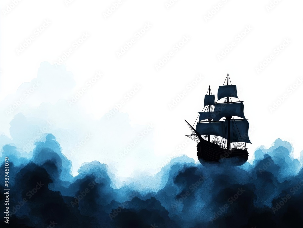 Ghost ship sailing through a storm, lightning flashing, eerie atmosphere, Watercolor style Ghost ship sailing through a storm, lightning flashing, eerie atmosphere, Watercolor style