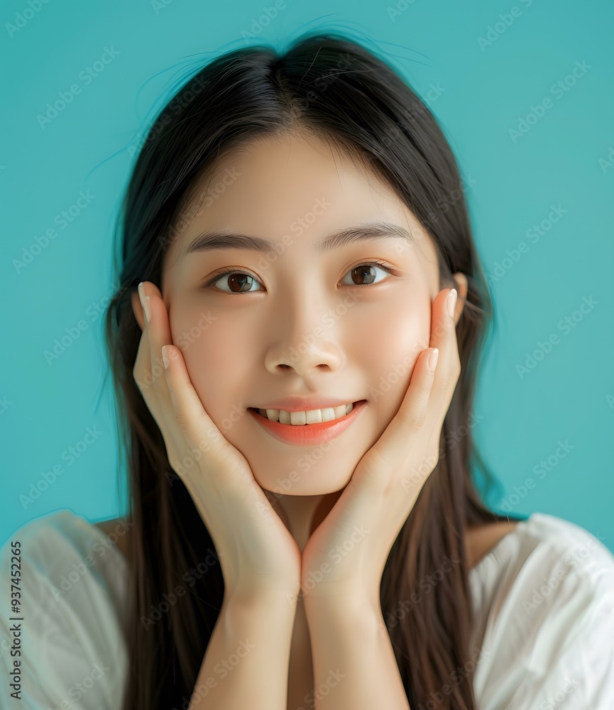 Portrait of a Smiling Asian Woman with Long Black Hair Portrait of a Smiling Asian Woman with Long Black Hair